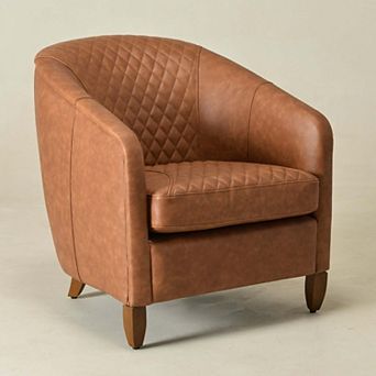 Top-Grain Genuine Leather Upholstered Barrel Chair