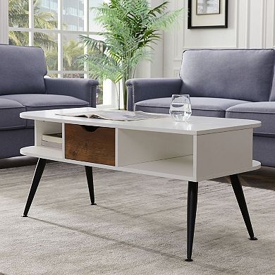 Coffee Table with Lower Shelf, Modern Living Room Table