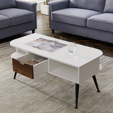Coffee Table with Lower Shelf, Modern Living Room Table