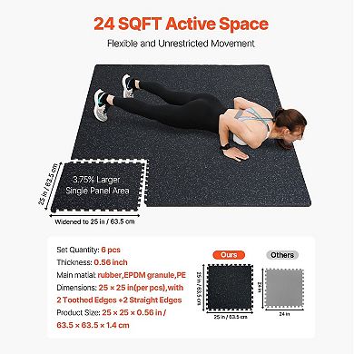 6-Piece Interlocking Exercise Mats with 12 Borders for Home Gym