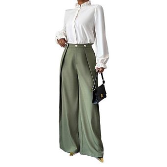 Wide Leg Pants Women's High Waisted Side Slit Business Work Trousers Long Straight Suit Pants