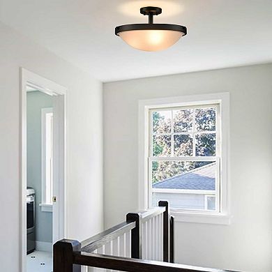 Messina 3-Light Black Semi Flush Ceiling Light Frosted Glass Ceiling Lighting