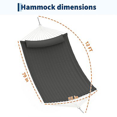 Quilted Fabric Outdoor Hammock with Curved Steel Stand Heavy Duty Patio Double Hammock
