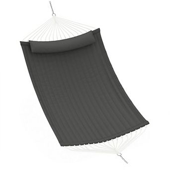 Quilted Fabric Outdoor Hammock with Curved Steel Stand Heavy Duty Patio Double Hammock