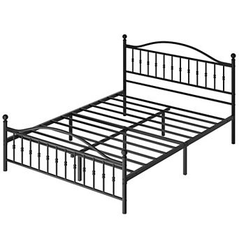 Metal Platform Bed Frame,Mattress Foundation with Victorian Style Wrought Headboard and Footboard