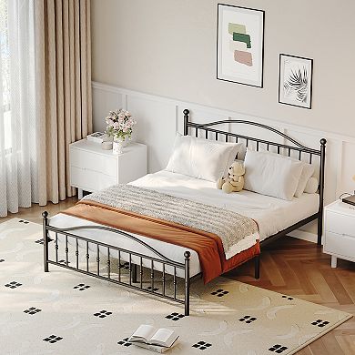 Metal Platform Bed Frame,Mattress Foundation with Victorian Style Wrought Headboard and Footboard