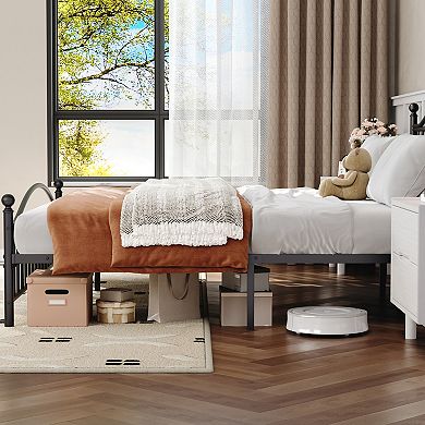 Metal Platform Bed Frame,Mattress Foundation with Victorian Style Wrought Headboard and Footboard