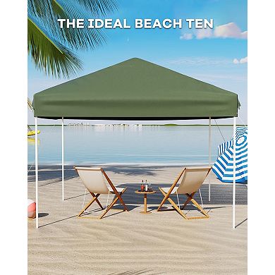 10x10 Pop Up Canopy Tent One Push Easy Up Beach Canopy with 3 Adjustable Heights Outdoor Sun Shade