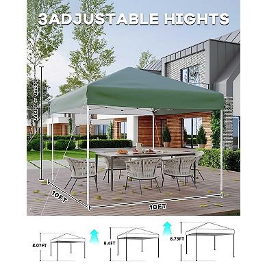 10x10 Pop Up Canopy Tent One Push Easy Up Beach Canopy with 3 Adjustable Heights Outdoor Sun Shade