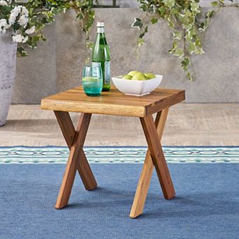 Outdoor Side Table Acacia Wood Table with Classic Cross Base