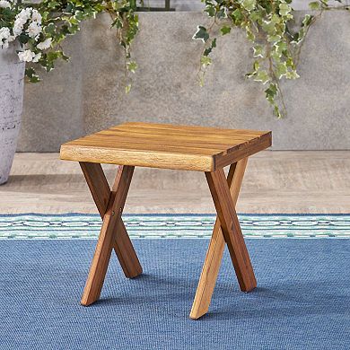 Outdoor Side Table Acacia Wood Table with Classic Cross Base