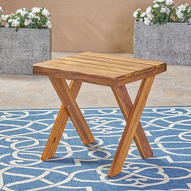 Outdoor Side Table Acacia Wood Table with Classic Cross Base