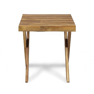 Outdoor Side Table Acacia Wood Table with Classic Cross Base