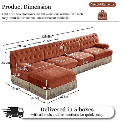 Modular Chesterfield Sectional Sofa with Ottoman-Sillysis