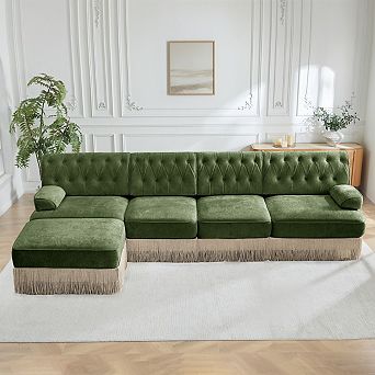Modular Chesterfield Sectional Sofa with Ottoman-Sillysis