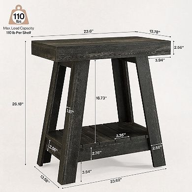 Farmhouse-Style End Table Two-Tier Storage for Living Room or Bedroom