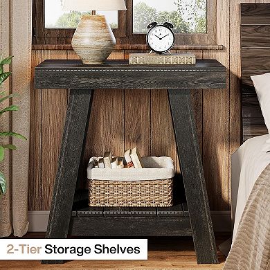 Farmhouse-Style End Table Two-Tier Storage for Living Room or Bedroom