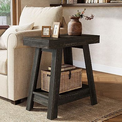 Farmhouse-Style End Table Two-Tier Storage for Living Room or Bedroom