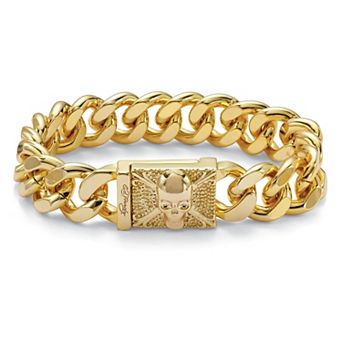 Men's Gold Ion-Plated Stainless Steel Skull Link Bracelet 8.5 Inch