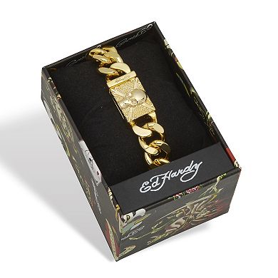 Men's Gold Ion-Plated Stainless Steel Skull Link Bracelet 8.5 Inch