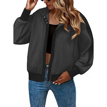 Zeagoo Hoodie Blazer Jacket For Women People Waffle Knit Shacket Casual Long Sleeve Outerwear