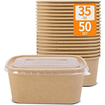 Great Ambitions 50-Pack 35oz Paper Food Containers with Lids, Microwavable & Freezer Safe