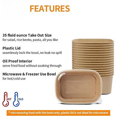 Great Ambitions 50-Pack 35oz Paper Food Containers with Lids, Microwavable & Freezer Safe