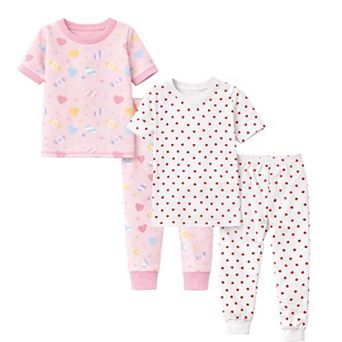 Kids Girls Hearts Candy 2-Pack Pajamas Snug Fit PJs Short Sleeve