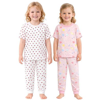 Kids Girls Hearts Candy 2-Pack Pajamas Snug Fit PJs Short Sleeve