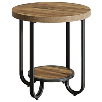 2 tier Round End Table with Shelf Metal Frame Side Table for Small Spaces
