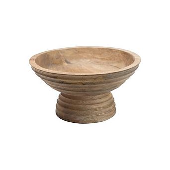 Ridged Mango Wood Footed Decorative Bowl