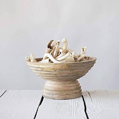 Ridged Mango Wood Footed Decorative Bowl