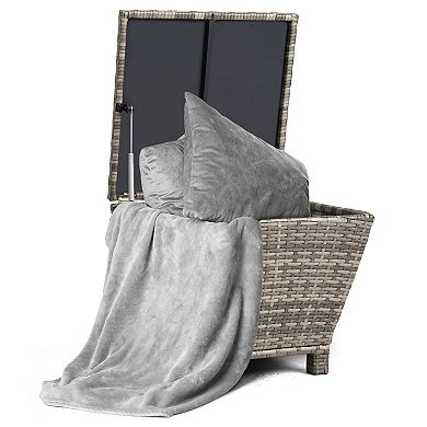 Square Outdoor Wicker Side Table with 13 Gallon Storage and Lift Top Lid