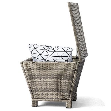 Square Outdoor Wicker Side Table with 13 Gallon Storage and Lift Top Lid