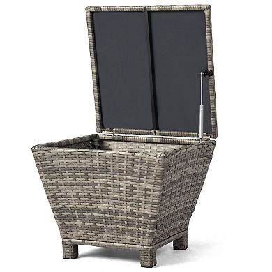 Square Outdoor Wicker Side Table with 13 Gallon Storage and Lift Top Lid