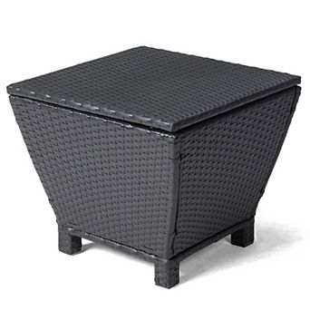 Square Outdoor Wicker Side Table with 13 Gallon Storage and Lift Top Lid