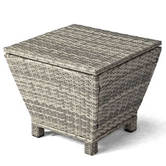 Square Outdoor Wicker Side Table with 13 Gallon Storage and Lift Top Lid