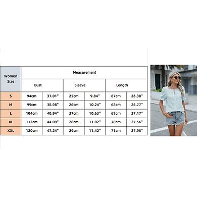 Women's Casual Puff Short Sleeve Textured Split Neck Top