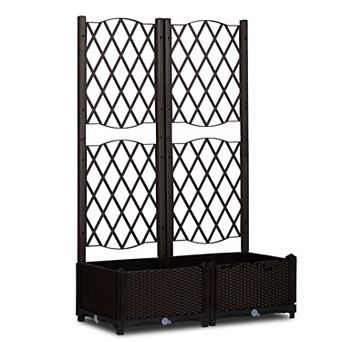 UV Resistant Wicker Planter with Trellis and Drainage for Climbing Flowers and Plants