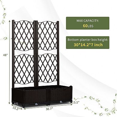 UV Resistant Wicker Planter with Trellis and Drainage for Climbing Flowers and Plants