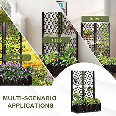 UV Resistant Wicker Planter with Trellis and Drainage for Climbing Flowers and Plants