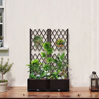 UV Resistant Wicker Planter with Trellis and Drainage for Climbing Flowers and Plants