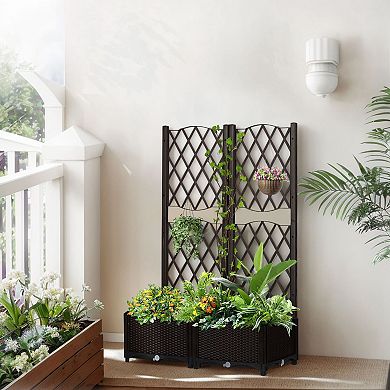 UV Resistant Wicker Planter with Trellis and Drainage for Climbing Flowers and Plants