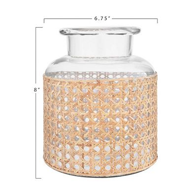 Ornamental Glass Vase With Decorative Cane Sleeve