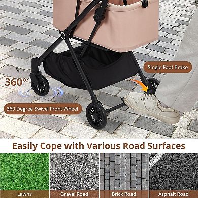 4 Wheel Lightweight Dog Stroller, 360° Swivel Wheels, Foot Brake, Weather, Foldable