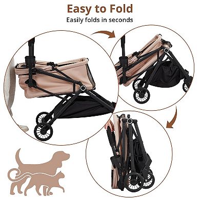 4 Wheel Lightweight Dog Stroller, 360° Swivel Wheels, Foot Brake, Weather, Foldable