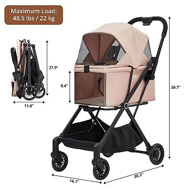 4 Wheel Lightweight Dog Stroller, 360° Swivel Wheels, Foot Brake, Weather, Foldable