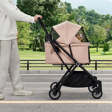 4 Wheel Lightweight Dog Stroller, 360° Swivel Wheels, Foot Brake, Weather, Foldable