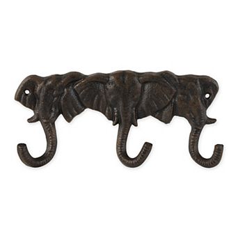 Zingz Home Triple Elephant Cast Iron Wall Hook Entryway Organizer