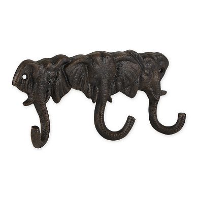 Zingz Home Triple Elephant Cast Iron Wall Hook Entryway Organizer
